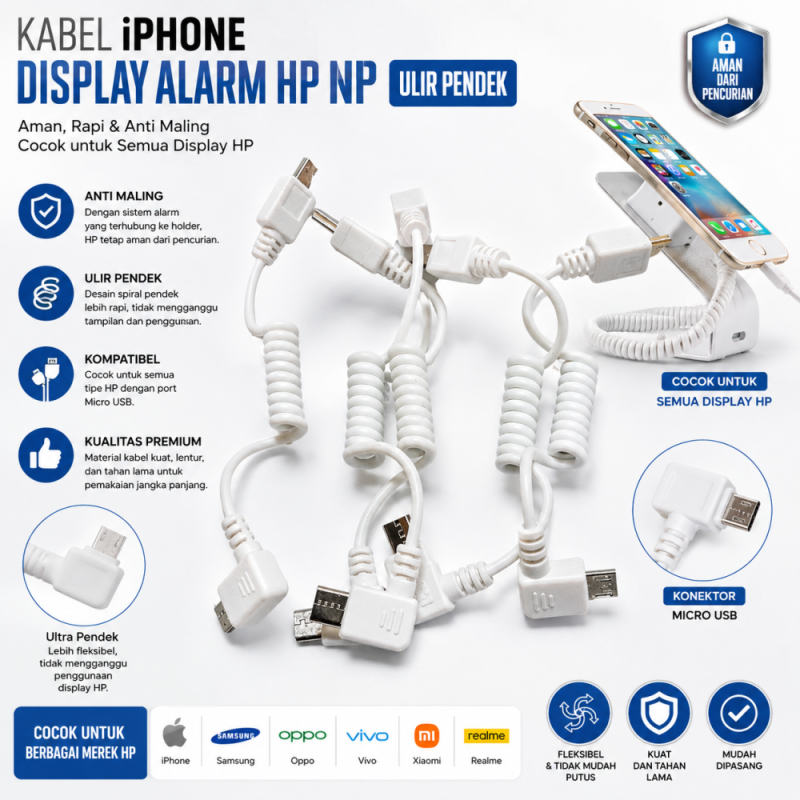 Kabel IPhone Display Alarm HP Ulir Pendek