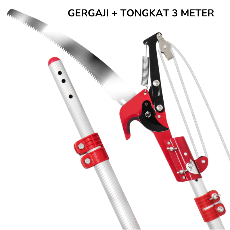 Tongkat Gergaji Ranting Pohon Teleskopik Gunting Dahan Panjang 3 Meter Tongkat Gergaji Ranting Pohon Teleskopik Gunting Dahan Panjang 3 Meter
