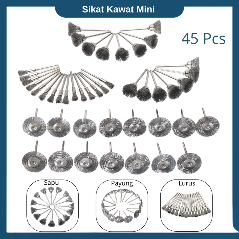 Sikat kawat 3 mm sikat baja mini 45 pcs pembersih karat Sikat kawat 3 mm sikat baja mini 45 pcs pembersih karat