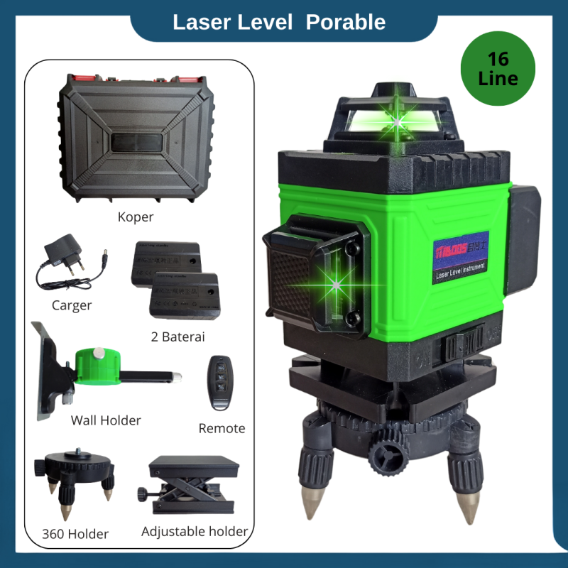 Laser Level 16 Line self leveling laser 4D laser hijau 2 baterai Laser Level 16 Line self leveling laser 4D laser hijau 2 baterai