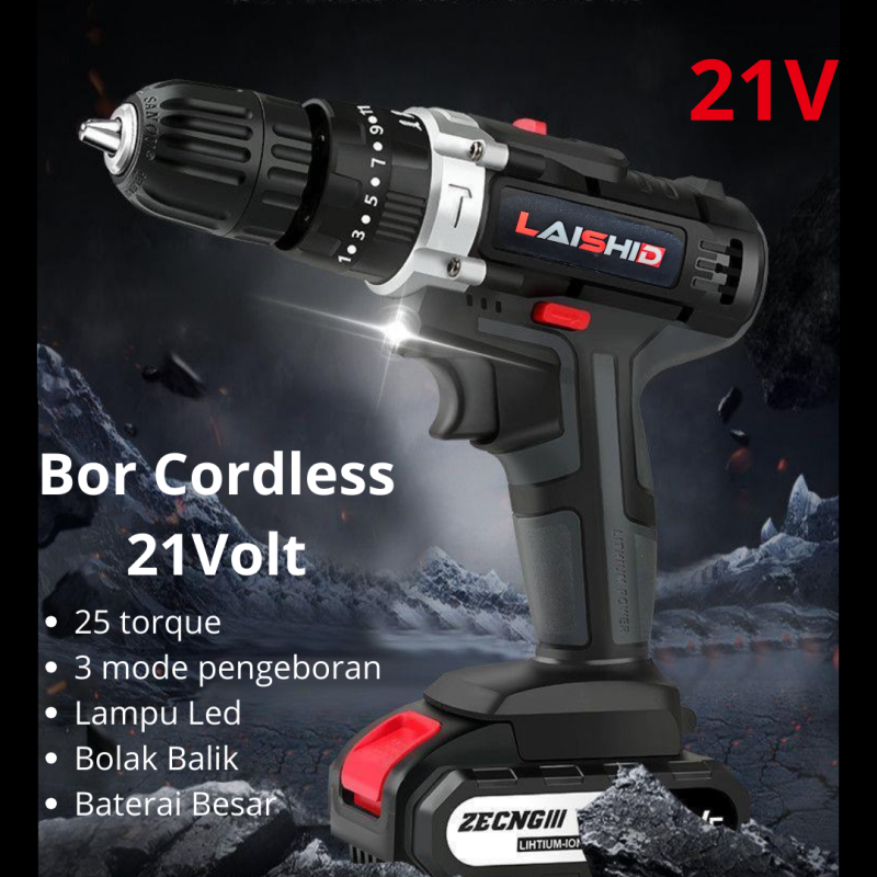 Bor Baterai 21 volt Lengkap Mesin Bor Portable obeng drill lengkap koper Bor Baterai 21 volt Lengkap Mesin Bor Portable obeng drill lengkap koper