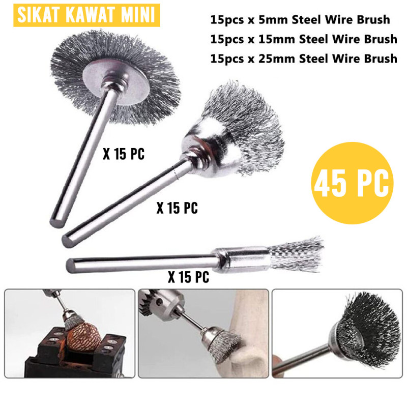 Sikat kawat 3 mm sikat baja mini 45 pcs pembersih karat Sikat kawat 3 mm sikat baja mini 45 pcs pembersih karat
