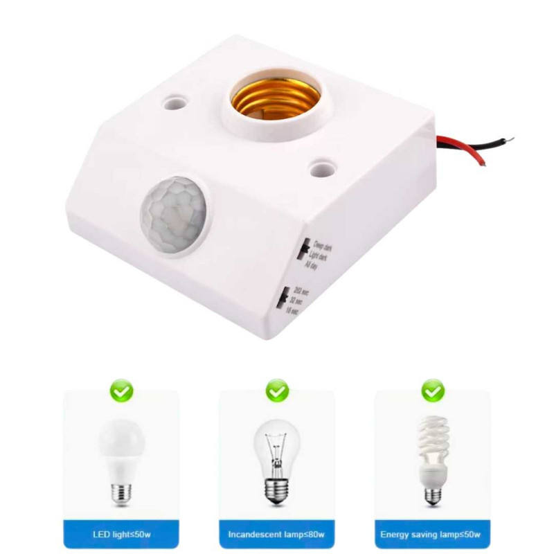 Fitting Lampu Otomatis Sensor Gerak PIR 16-300 Detik AC 220V Fitting Lampu Otomatis Sensor Gerak PIR 16-300 Detik AC 220V