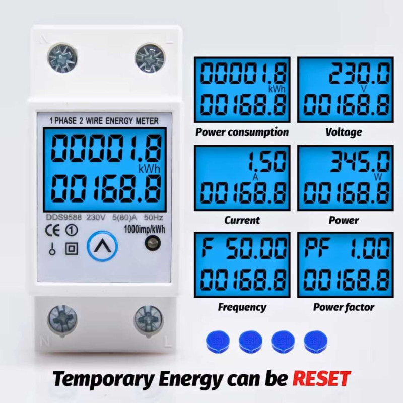 KWH Meter Digital 1 Phase Alat Pengukur Listrik Voltmeter Watt Meter KWH Meter Digital 1 Phase Alat Pengukur Listrik Voltmeter Watt Meter
