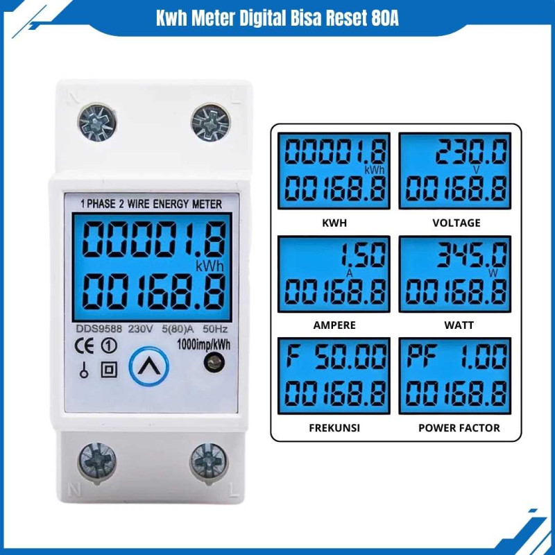 KWH Meter Digital 1 Phase Alat Pengukur Listrik Voltmeter Watt Meter