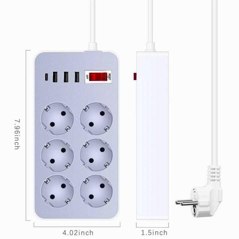 Stop Kontak Listrik USB Serbaguna 6 Lubang Colokan Listrik 3 USB Port 1 Tipe C 2.1A Kabel 180cm Stop Kontak Listrik USB Serbaguna 6 Lubang Colokan Listrik 3 USB Port 1 Tipe C 2.1A Kabel 180cm