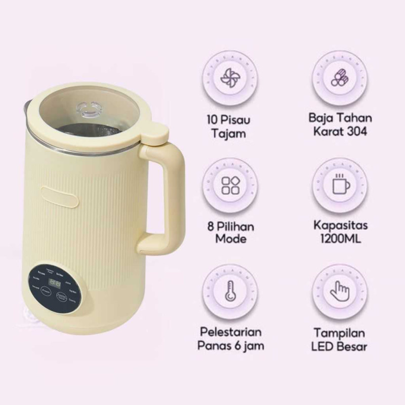 Mesin Susu Kedelai 8 in 1 1200ML Blender Jus 10 Pisau Soy Milk Maker Mesin Susu Kacang Multifungsi Mesin Susu Kedelai 8 in 1 1200ML Blender Jus 10 Pisau Soy Milk Maker Mesin Susu Kacang Multifungsi