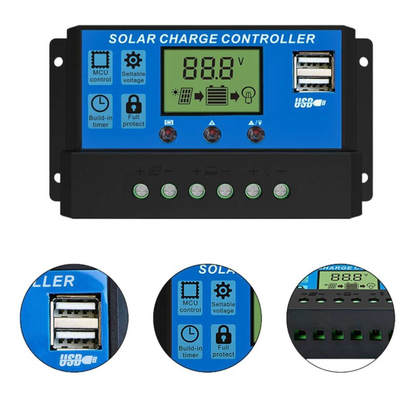 Solar Charger Controller 10A 20A dan 30A 40A 50A 60A LCD LED Display Solar Cell PWM 12V-24V Dual USB Solar Charger Controller 10A 20A dan 30A 40A 50A 60A LCD LED Display Solar Cell PWM 12V-24V Dual USB