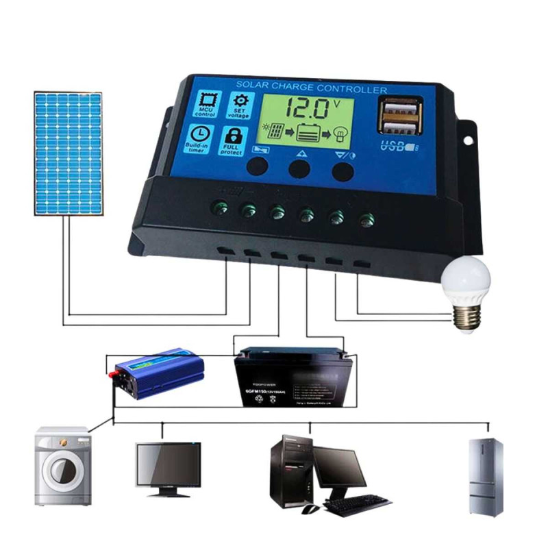 Solar Charger Controller 10A 20A dan 30A 40A 50A 60A LCD LED Display Solar Cell PWM 12V-24V Dual USB Solar Charger Controller 10A 20A dan 30A 40A 50A 60A LCD LED Display Solar Cell PWM 12V-24V Dual USB