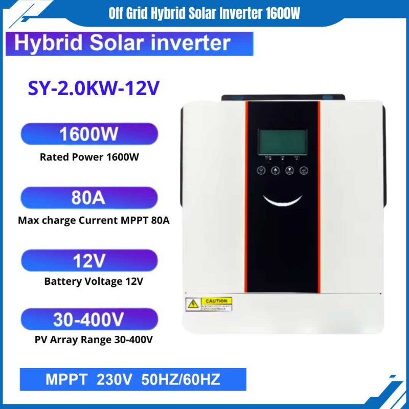 Inverter Hybrid 12V 2000VA 1600W Solar Charger Inverter DC 12V to AC 220V