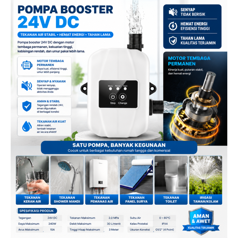 Pompa Booster  DC 24V - 150W - Automatic/Manual Switch 