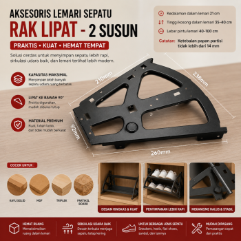 Aksesori lemari sepatu--rak lipat - 2 lapis