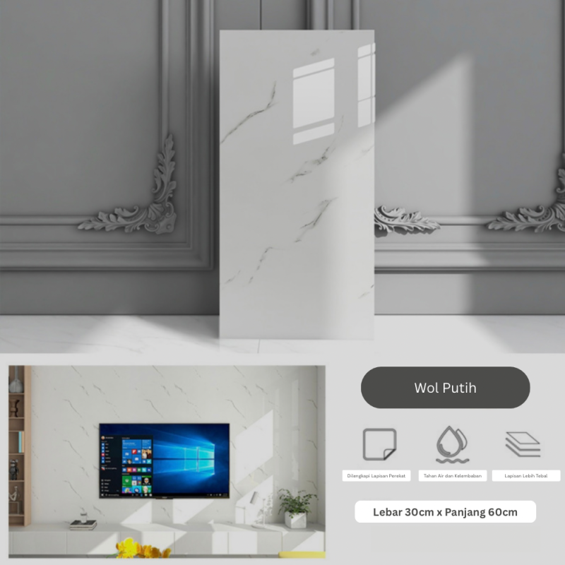 PVC Plastic Wall Stickers Per-Pcs 30*60cm*2mm (Wol Putih)
