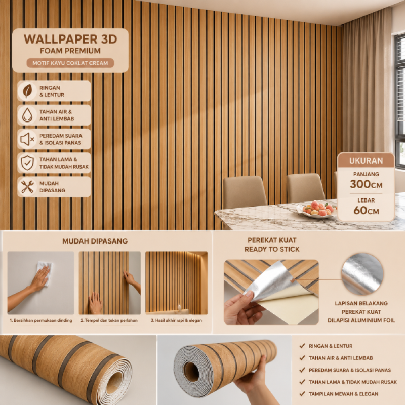 Wallpaper Foam 3D - Coklat Cream - 60cm*3m