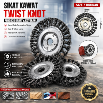 Sikat Roda Bentuk Cangkir Baja Berpilin 4 inci 100 mm