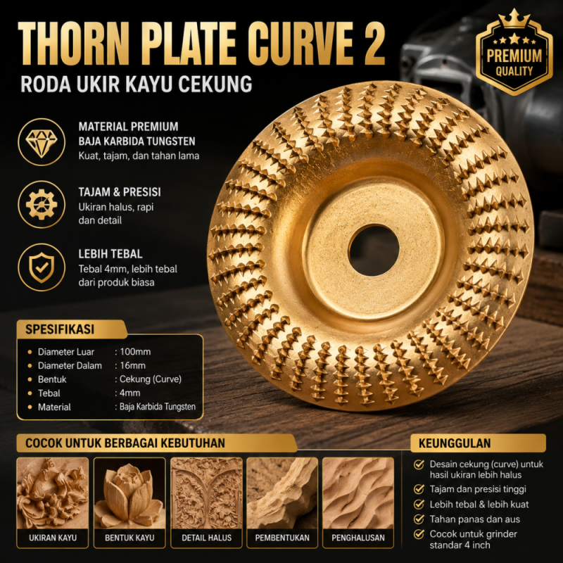 Mata Grinda Ukir Kayu - Thorn Plate Curve (4 Inch)