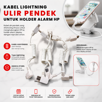 Kabel IPhone - Alarm Display Etalase HP - Ulir Pendek