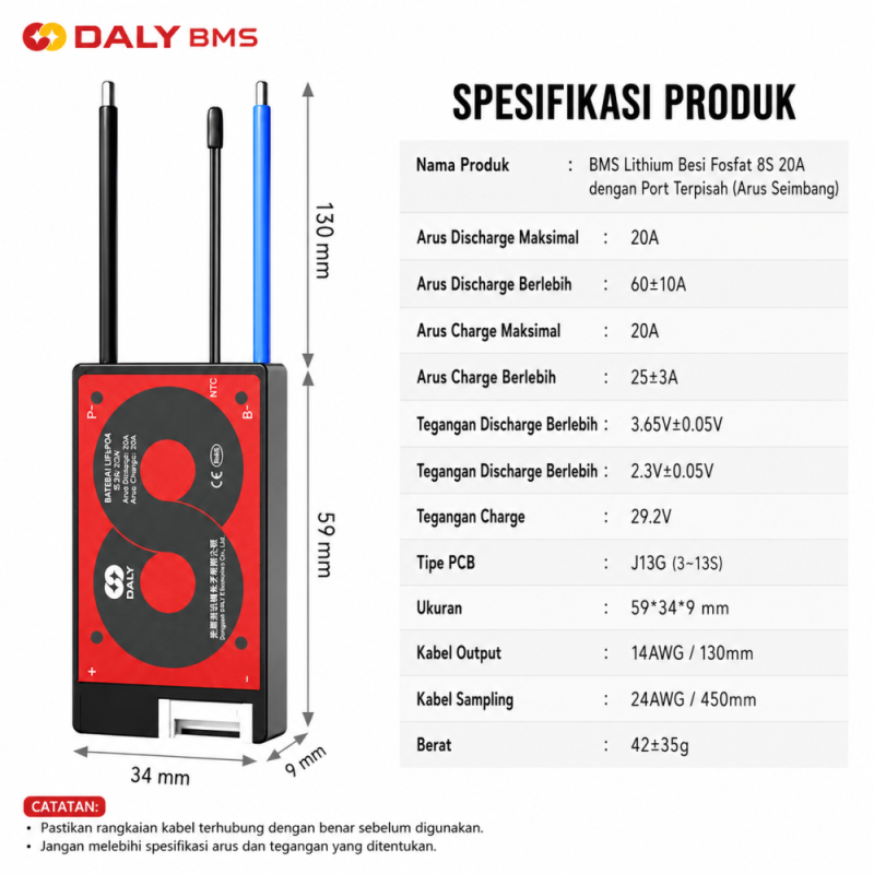 BMS Daly 8S 24V 20A Baterai Lifepo4