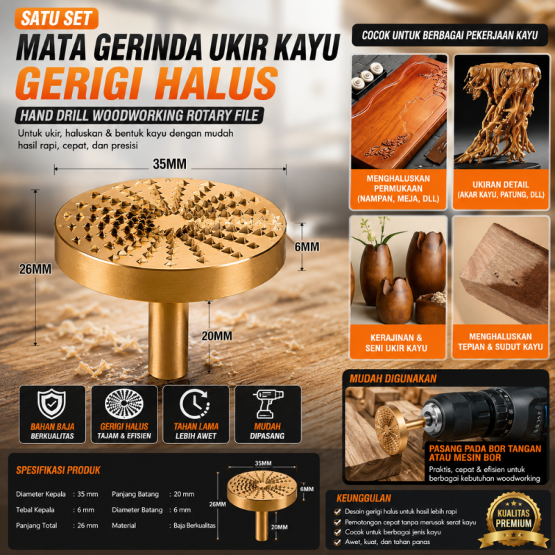 Bor tangan, kikir putar untuk pengerjaan kayu