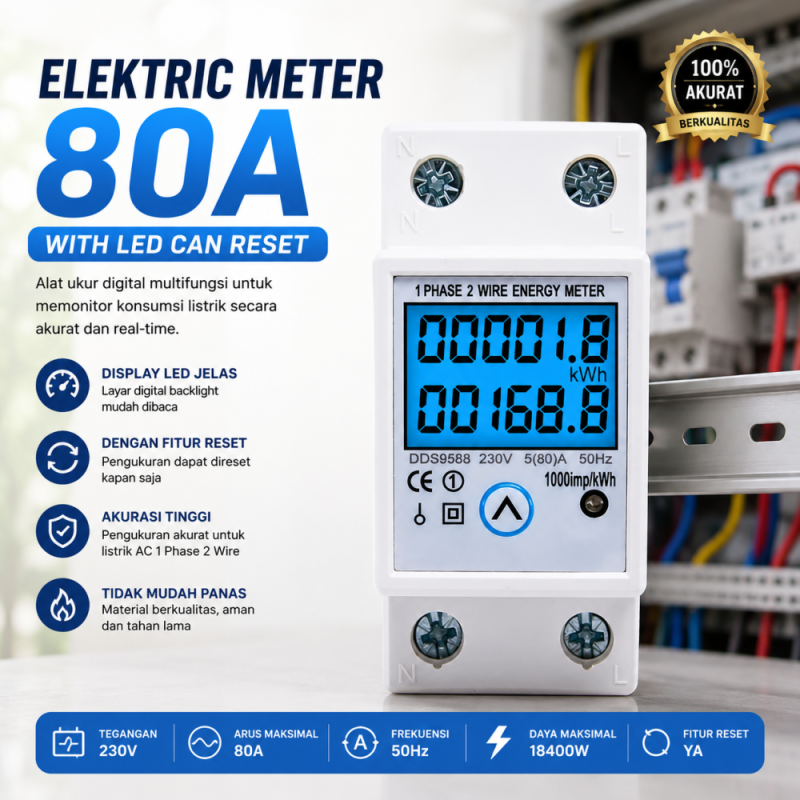 Meter Listrik 80A Dengan LED Dapat Diatur Ulang