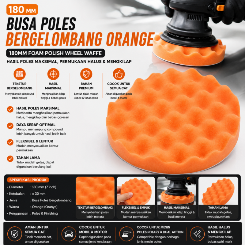 Busa Poles Tipe Wafe/Gelombang - Oranye - 7