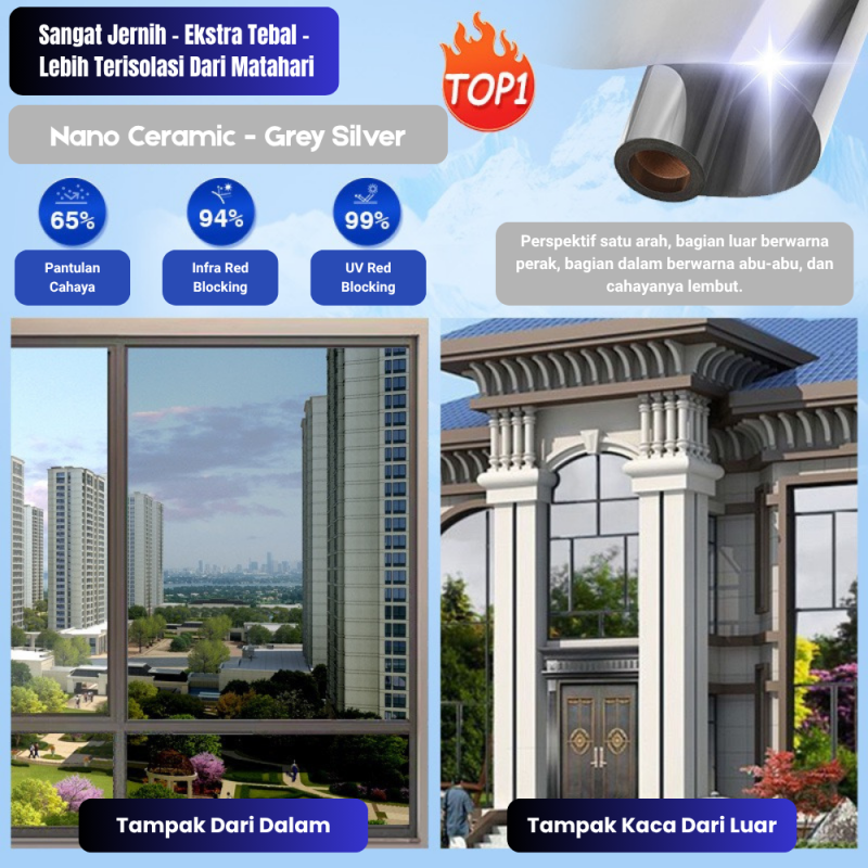 Kaca Film Satu Arah -  Grey Silver - 100cm*500cm*0.08mm