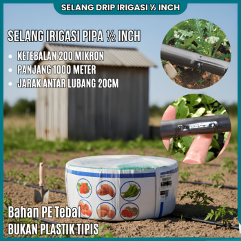 Selang Tetes PE 1/2 inch (2 Lubang/20cm) Ketebalan 0,2mm - 1000m/Roll