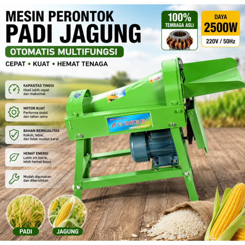 Mesin Perontok Jagung Listrik Otomatis 2200W | Kapasitas 1500 Kg/Jam