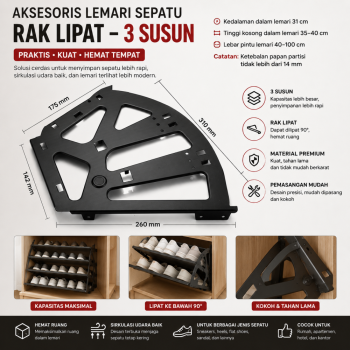 Aksesori lemari sepatu--rak lipat - 3 tingkat