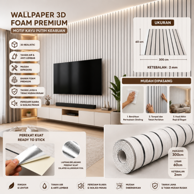 Wallpaper Foam 3D (Putih Keabu-abuan) - 60cm*3m