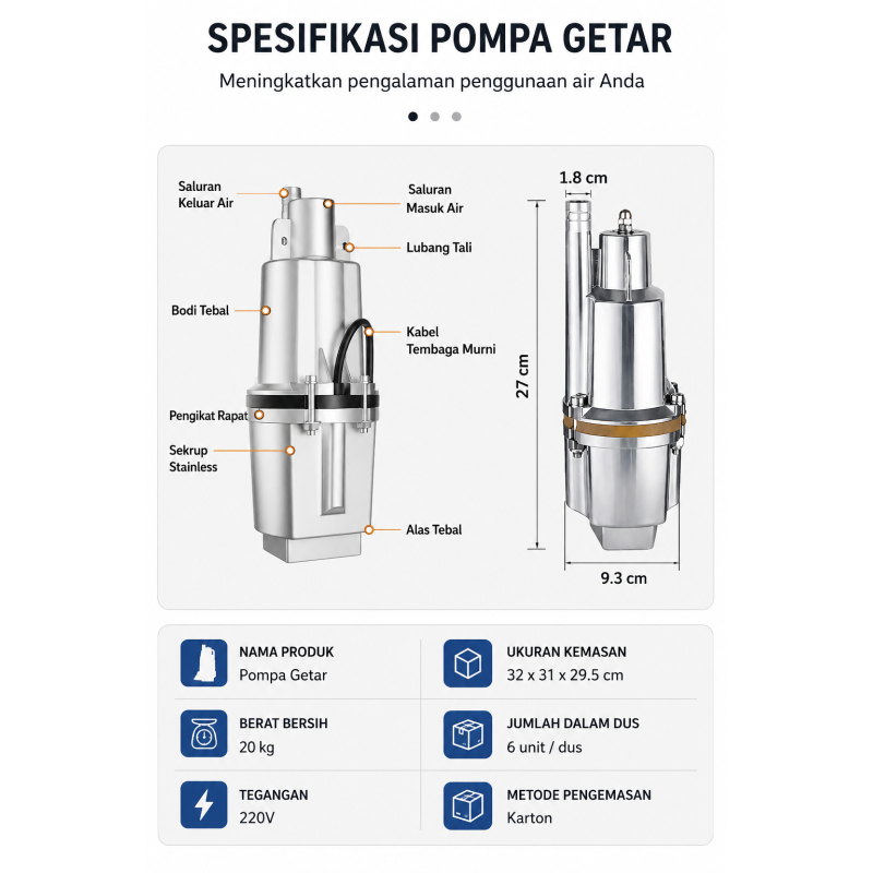 Pompa Celup Getar AC 220V 90M - Submersible