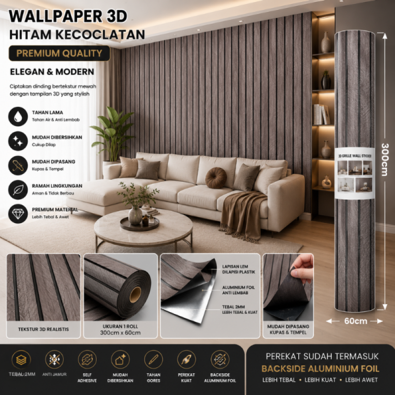 Wallpaper Foam 3D (Hitam Kecoklatan) - 60cm*3m
