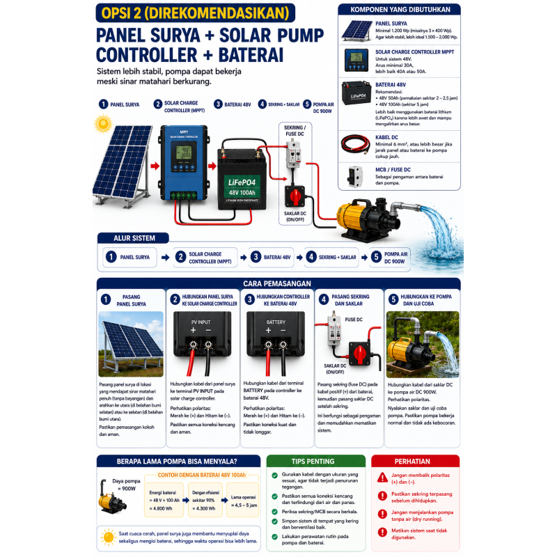 Pompa Irigasi 2 Inch Solar MPPT DC 48V
