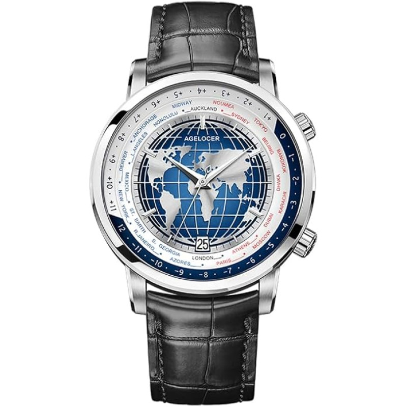 Watch - AGELOCER- World Time 5201A1 -Silver Watch - AGELOCER- World Time 5201A1 -Silver