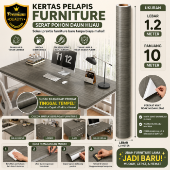 Kertas Sticker Furniture PVC - Serat Pohon Daun Hijau (1.2m*10m)