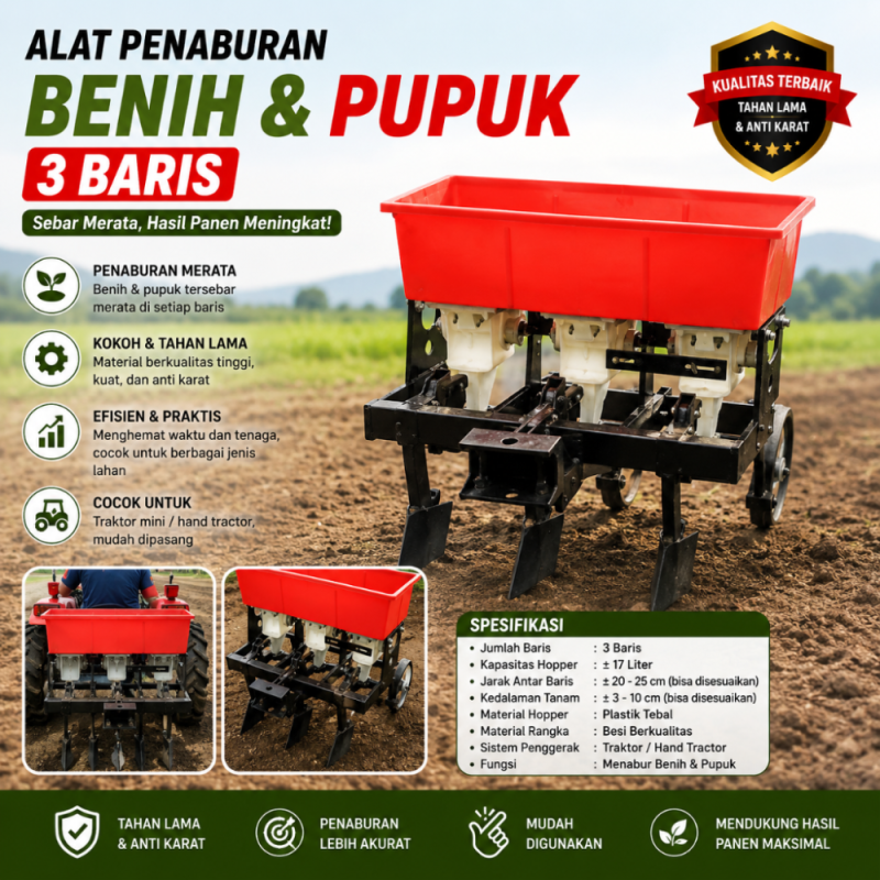 Alat Penabur Benih & Pupuk - 3 Baris