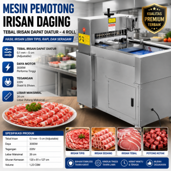 Mesin Pemotong Irisan Daging Otomatis – Adjustable 4 Roll