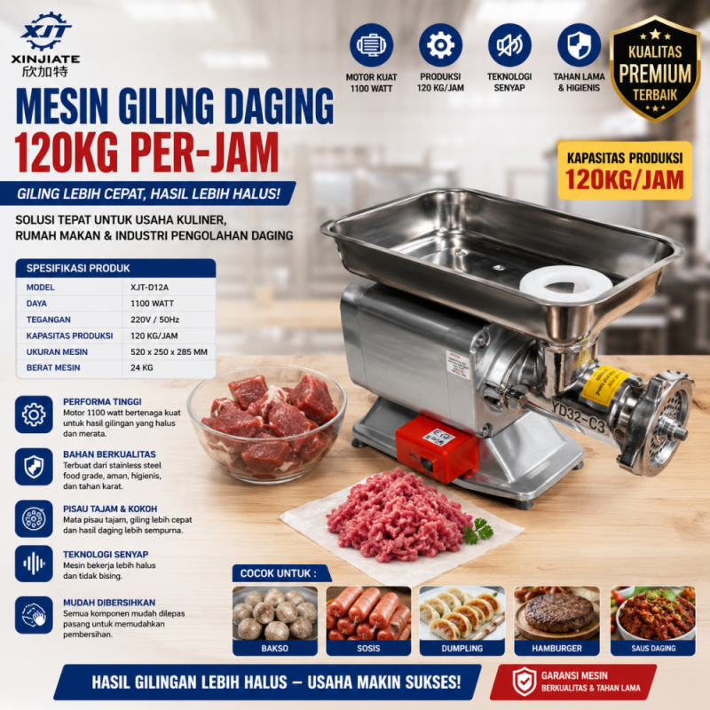 Mesin Giling Daging 120Kg Per Jam Daya 1100 Watt