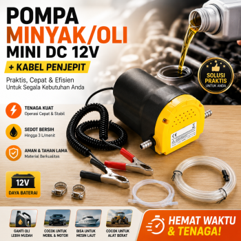 Mesin Pompa Minyak/Oli Mini DC 12V + Kabel Penjepit