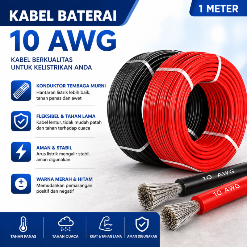 Kabel Baterai 10AWG Silicon Meteran