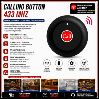 Tombol Panggil - Calling System 433 MHz (Hitam)
