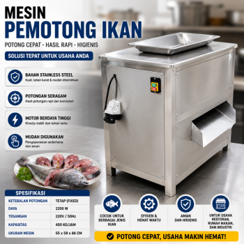 Mesin Pemotong Ikan Otomatis | 2200W Kapasitas 400Kg/Jam