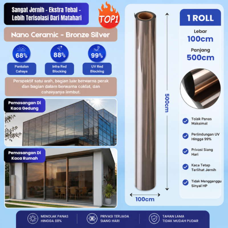 Kaca Film Satu Arah 100cm*500cm -  Bronze Silver