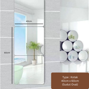 Kaca Cermin Akrilik + Stiker - Type Kotak Sudut Oval 40*60 cm Kaca Cermin Akrilik + Stiker - Type Kotak Sudut Oval 40*60 cm