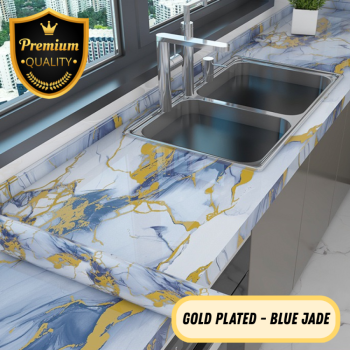 Stiker Meja Dapur 80cm*300cm - Gold Plated Blue Jade Stiker Meja Dapur 80cm*300cm - Gold Plated Blue Jade