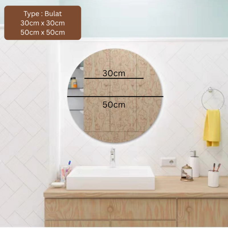 Kaca Cermin Akrilik + Stiker - Type Bulat 50*50cm Kaca Cermin Akrilik + Stiker - Type Bulat 50*50cm