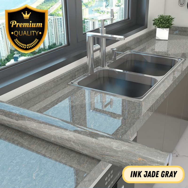 Stiker Meja Dapur 80cm*300cm - Ink Jade Gray Stiker Meja Dapur 80cm*300cm - Ink Jade Gray