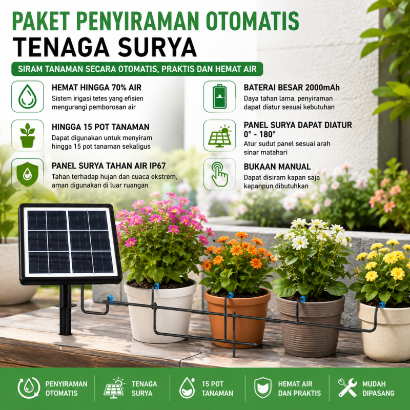 Kit Penyiram Tanaman Otomatis Tenaga Surya  (Paket 15 Jalur)