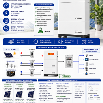 Penyimpanan Energi Inverter 5,5KW + Baterai 10KWH