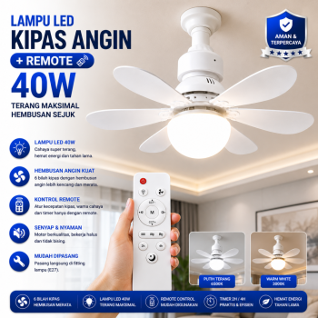 Lampu Led Kipas Angin + Remote 40W - Putih (Adjustable)